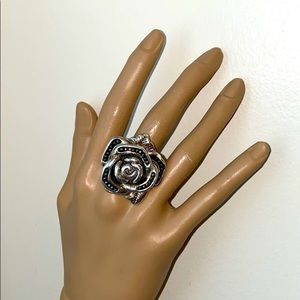 Large Rose flower sterling silver Marcasite ring